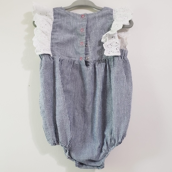 EGG Baby Seersucker Striped Ruffle Accent Onesie - Picture 3 of 10